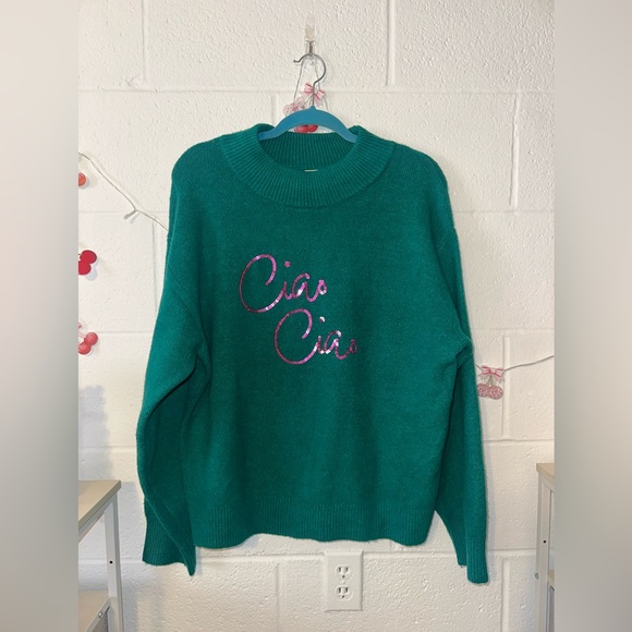 A New Day Ciao Ciao Green Sequin Fuzzy Sweater - Picture 3 of 6